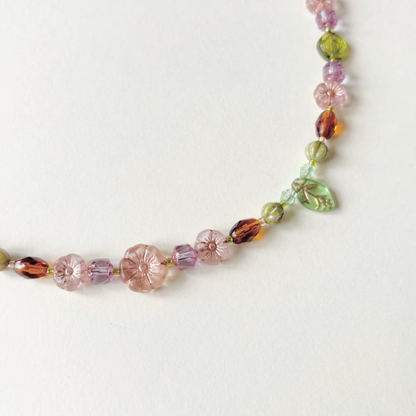 Pink peony necklace
