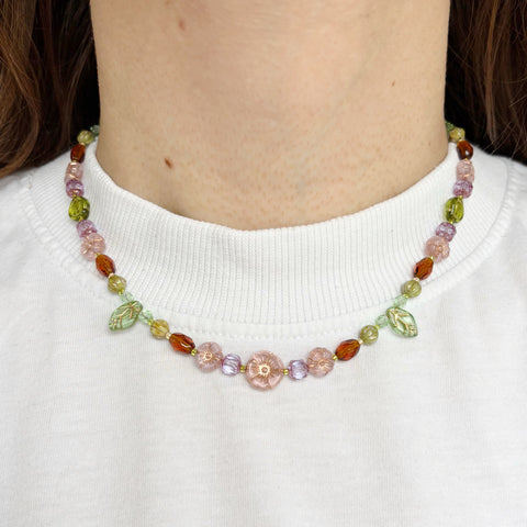 Pink peony necklace